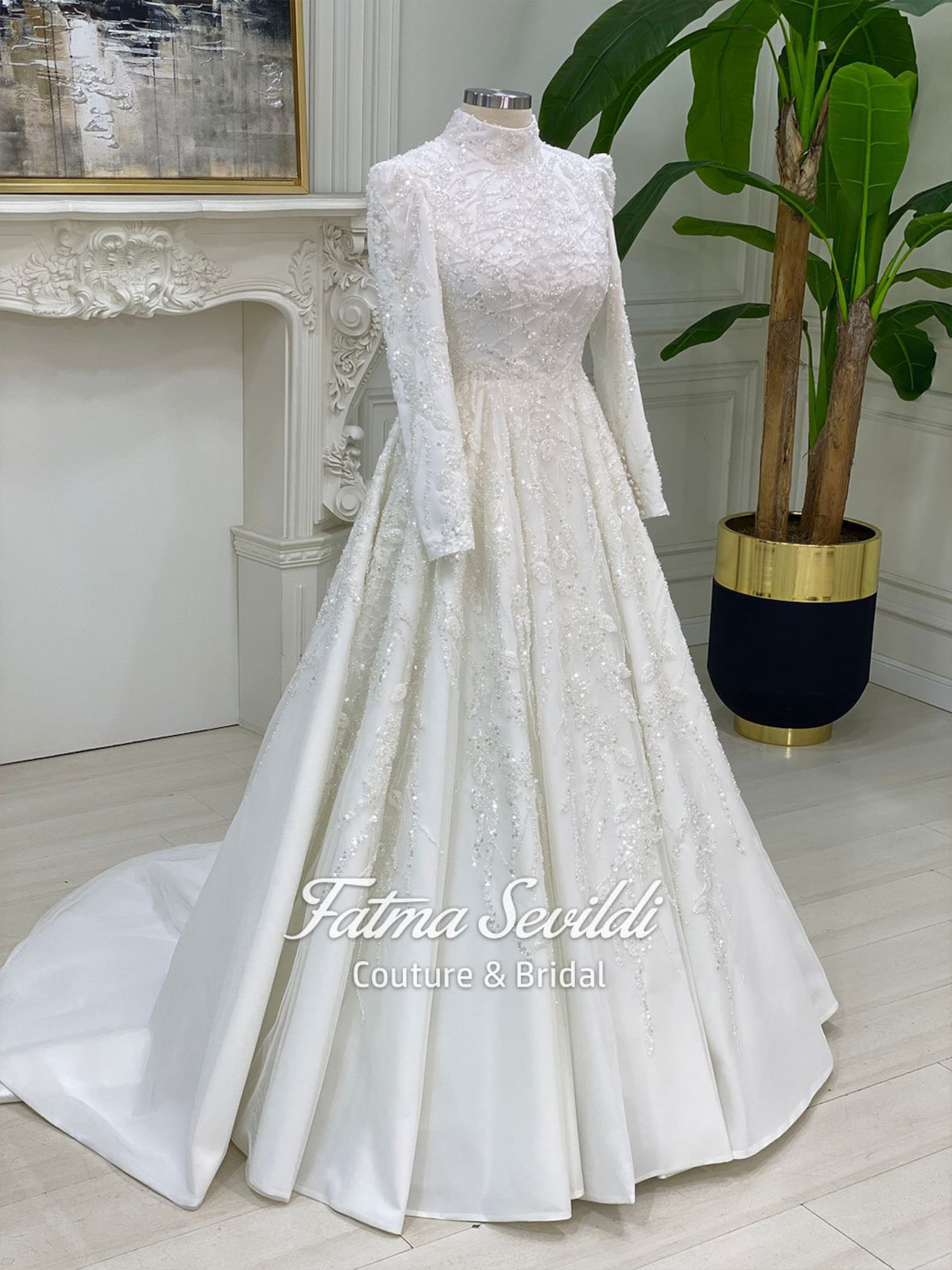 Veilmuslim Wedding Dress, Elegant Muslim Wedding Dress, Beaded Lace