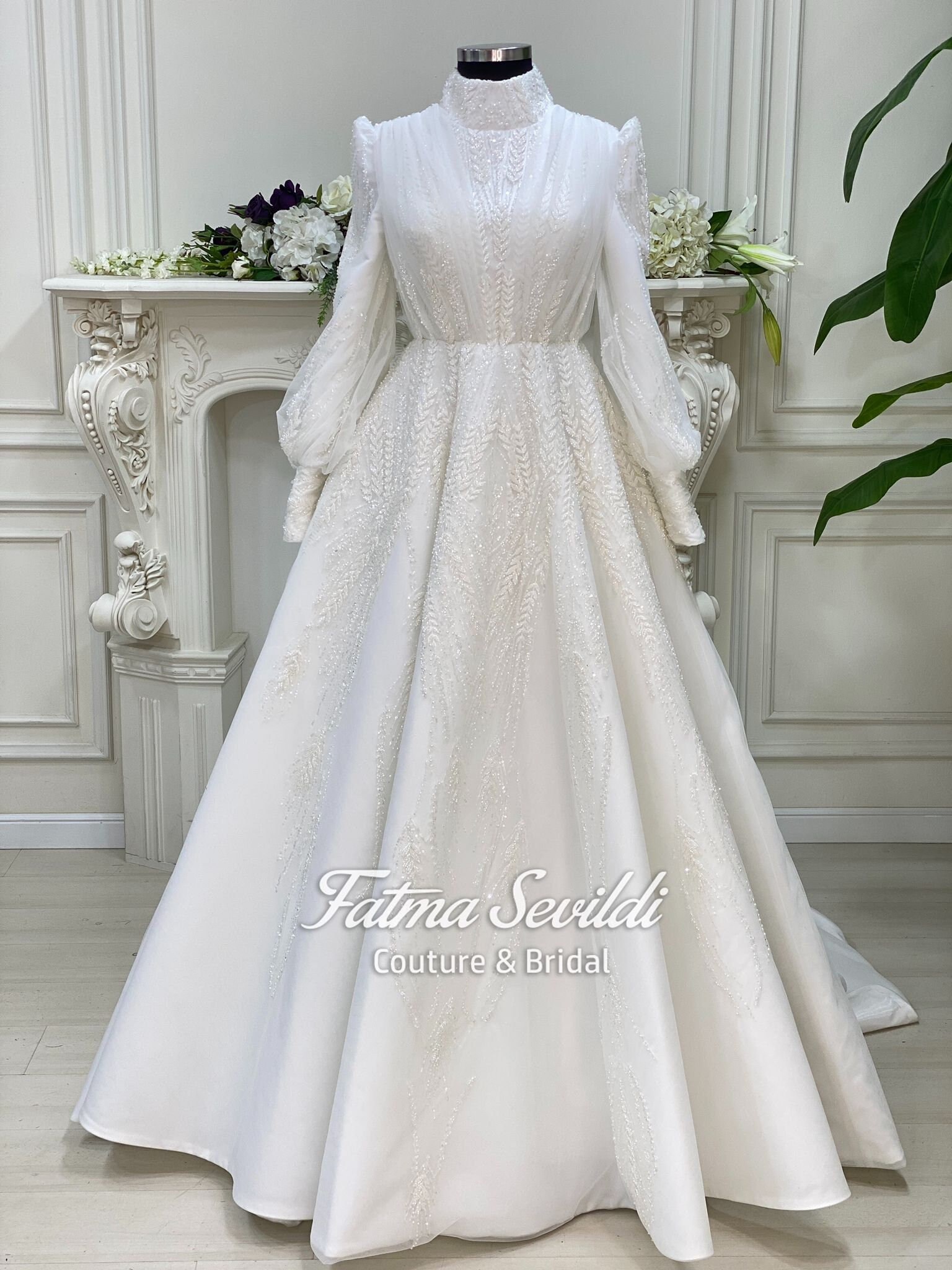 Elegant Muslim Wedding Dress Beaded Lace Bridal Dress Hijab Etsy