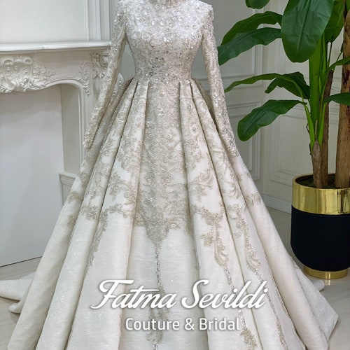 Hijab Wedding Dress Elegant Muslim Wedding Dress Beaded Lace Etsy