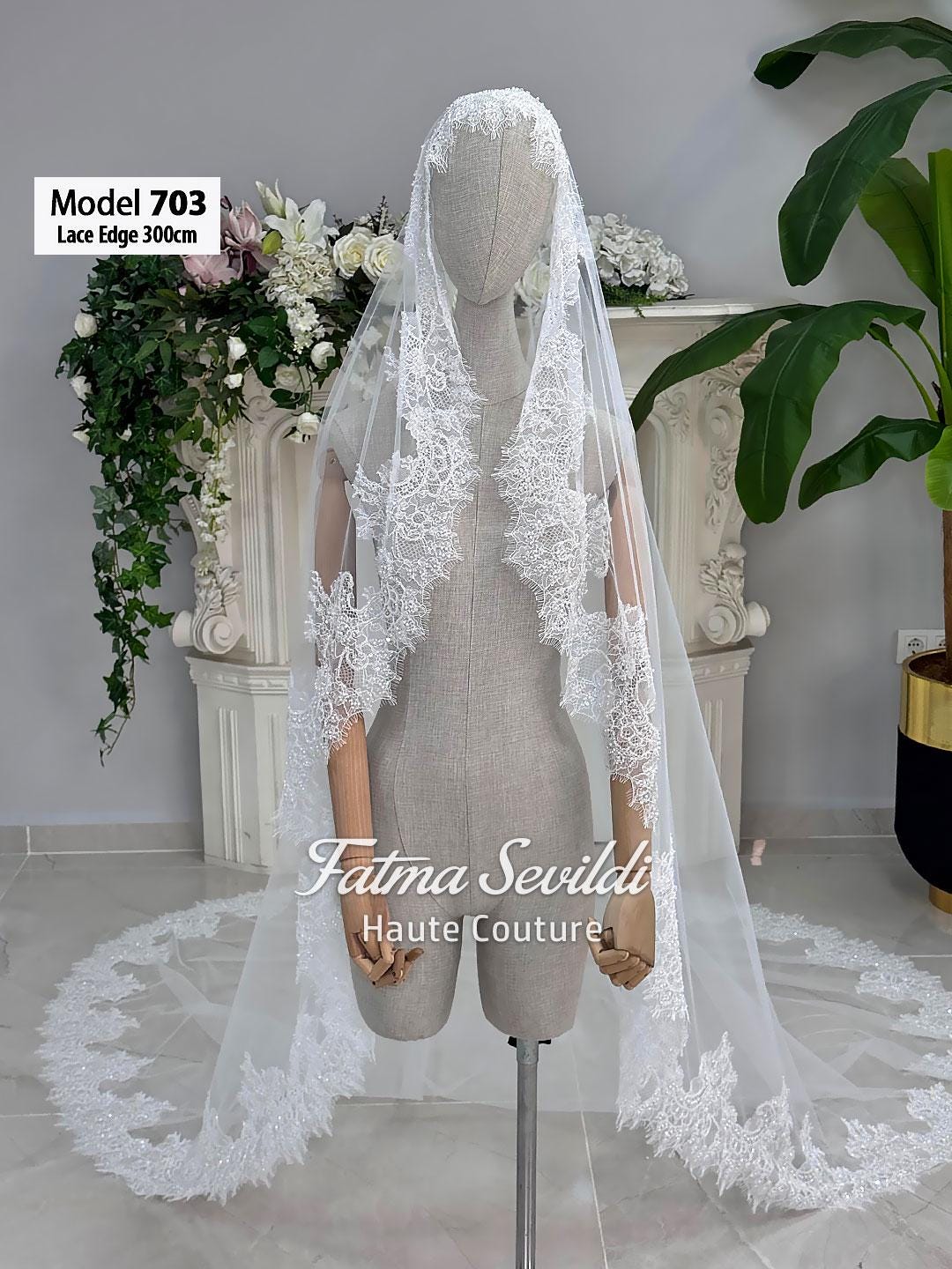 Cathedral Beaded Lace Wedding Veil, Hand-sewn Appliqué, Luxury