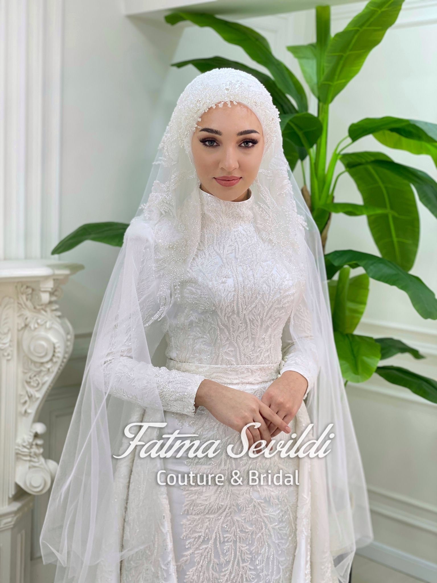Long Sleeves Muslim Wedding Dresses With Cape DQG1100 – TANYA BRIDAL