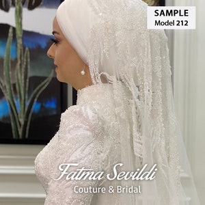 PART6 Lace Veils / Hijab Head Set, Cathedral Veil, Long Veil, Beaded Lace Veil, Bridal Head Set, Muslim Bride Head Set, Hijabi Wedding Veil zdjęcie 10