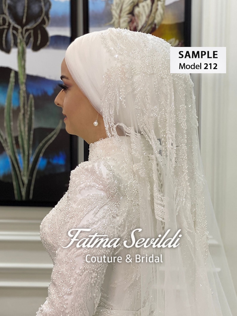 PART6 Lace Veils / Hijab Head Set, Cathedral Veil, Long Veil, Beaded Lace Veil, Bridal Head Set, Muslim Bride Head Set, Hijabi Wedding Veil zdjęcie 10