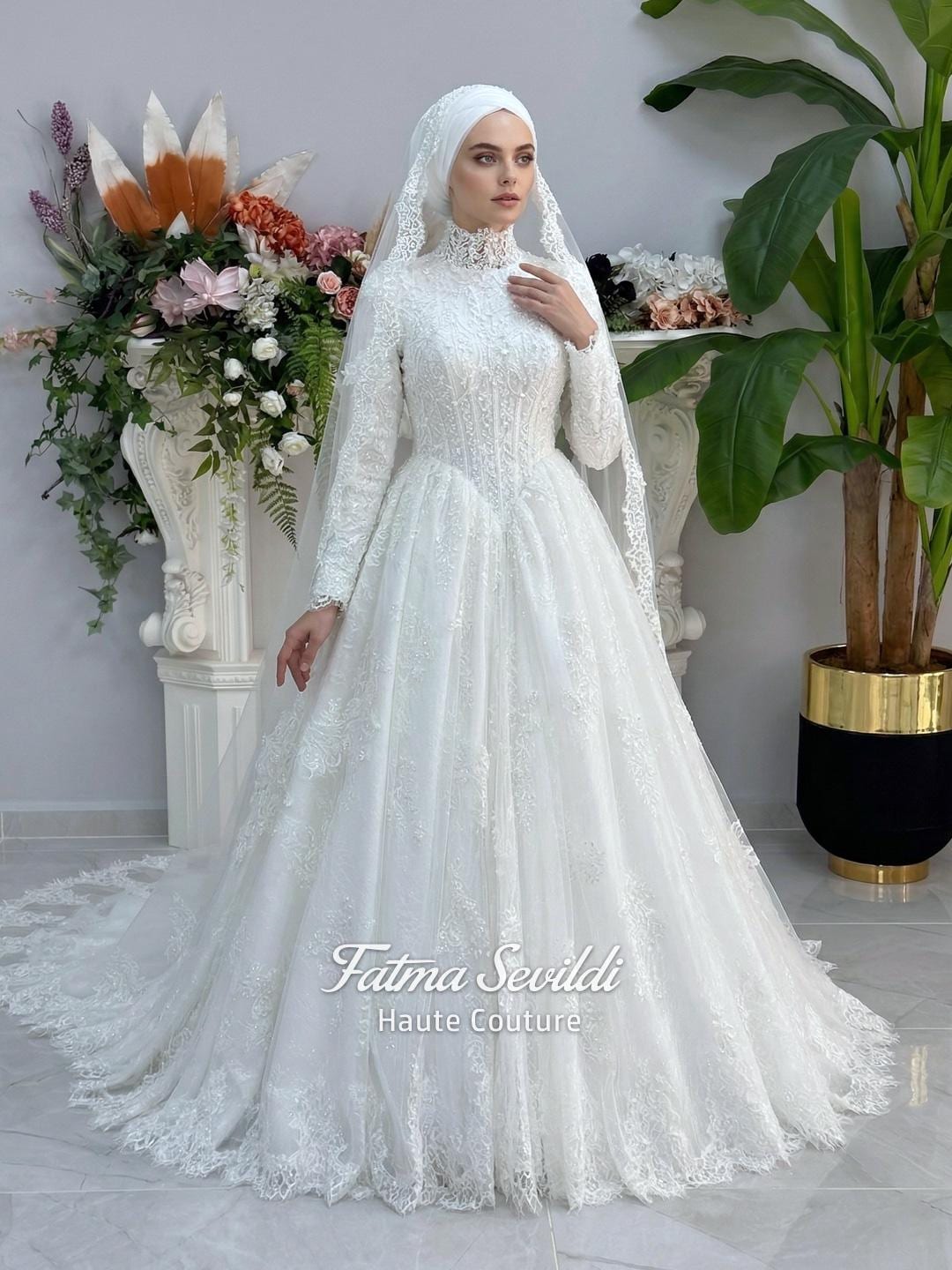 Beaded Lace Hijab Wedding Dress - Etsy
