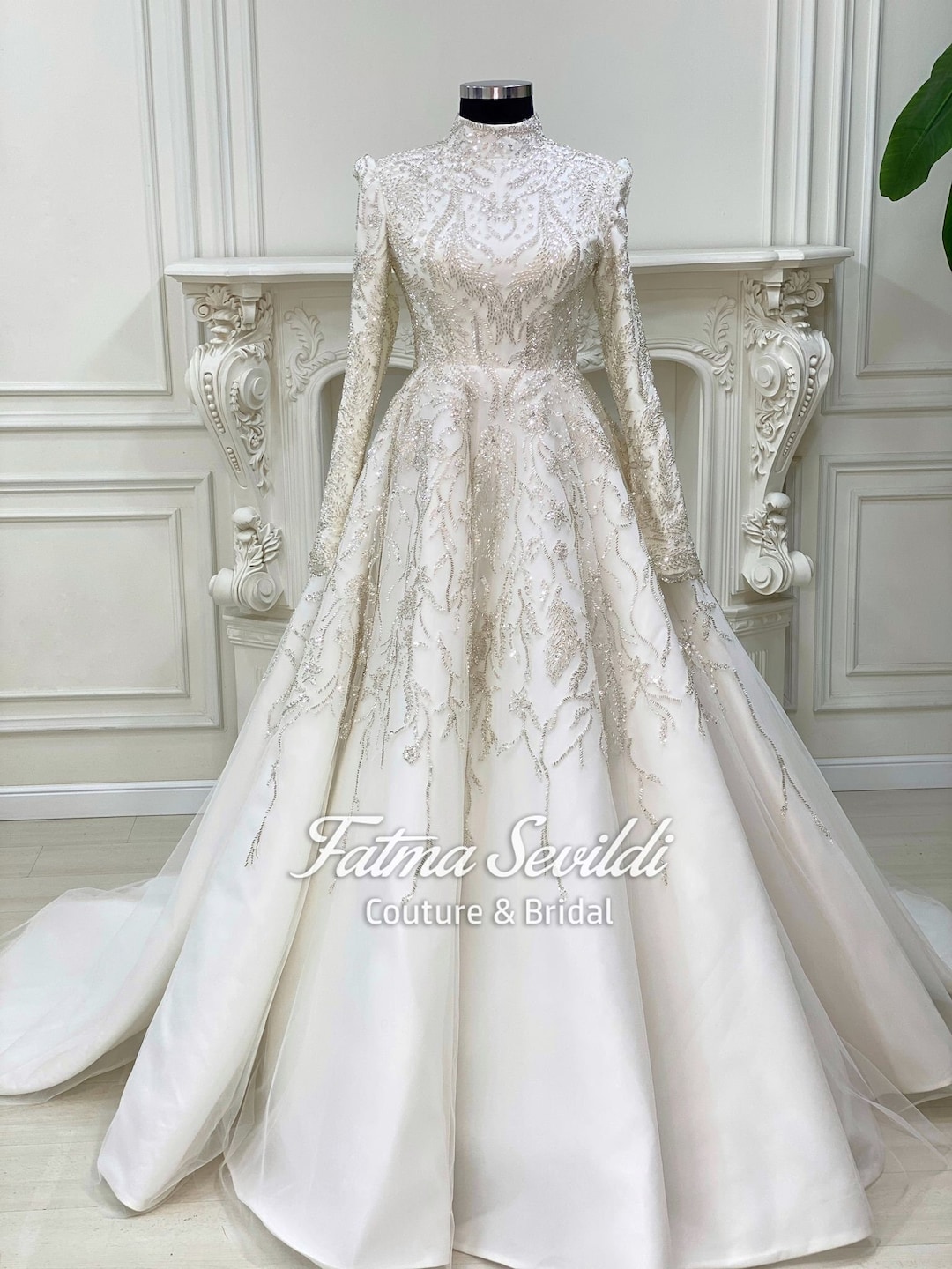 Muslim Wedding Dress With Sheer Lace Sleeves main image 0