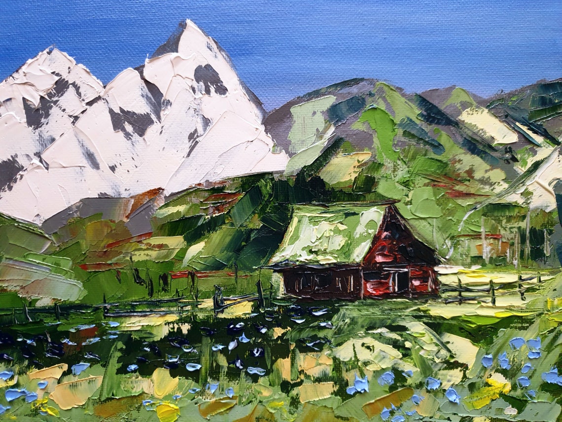 House Painting Original Artwork Mountain Wall Art Landscape | Etsy