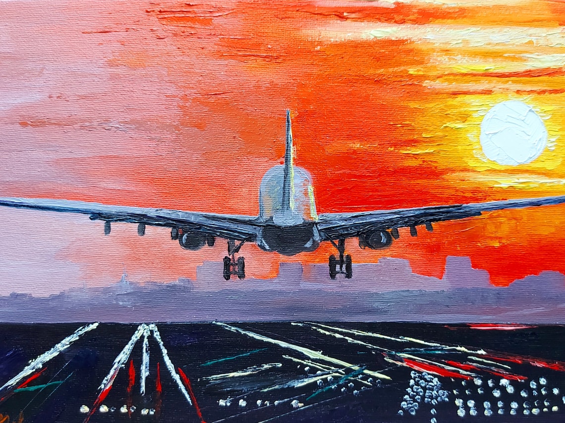 Airplane Painting Oil Original Art Aviation Wall Art Pilot Etsy