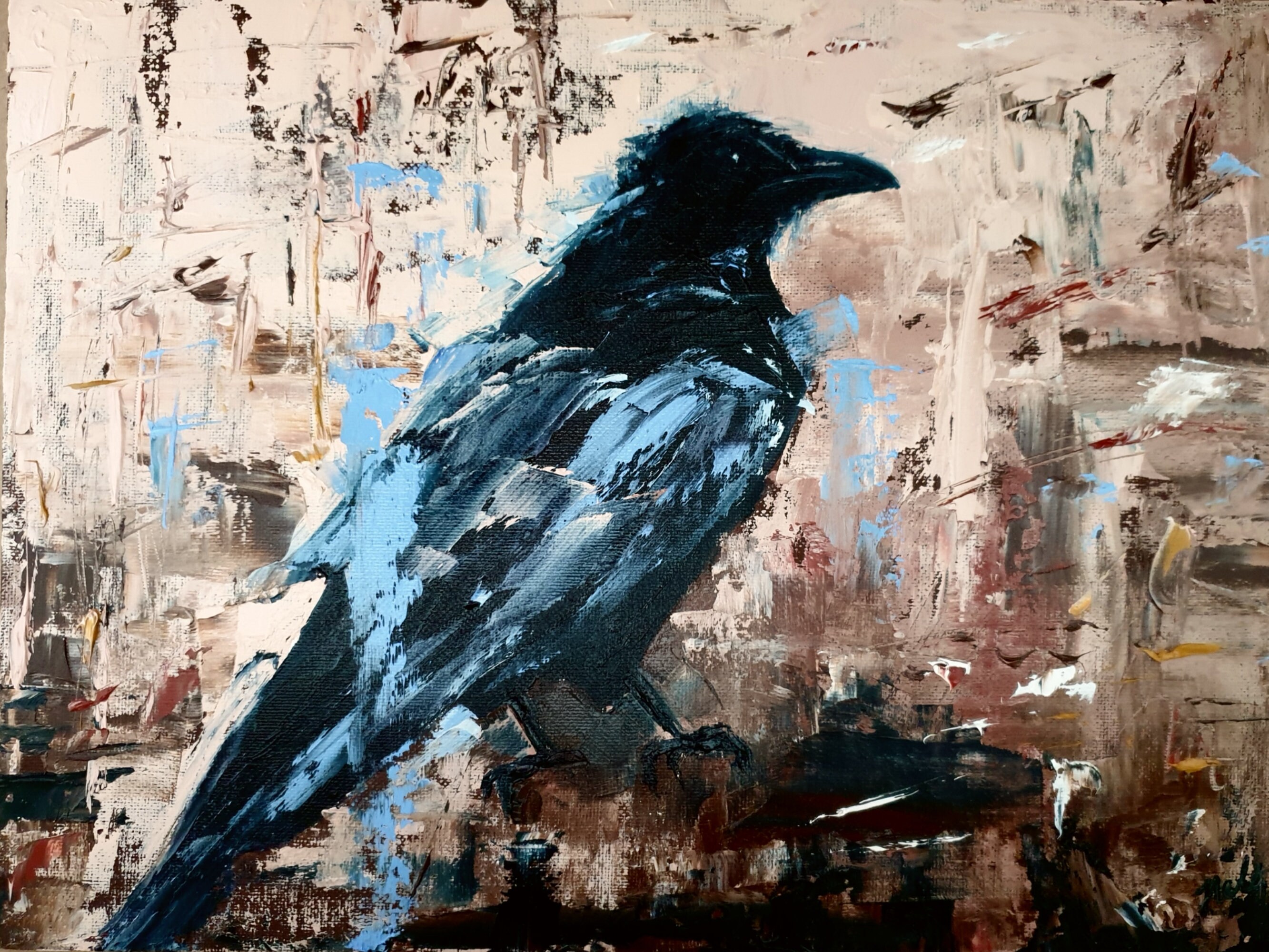 Crow Oil Painting Original Art Black Bird Wall Art Animal Etsy