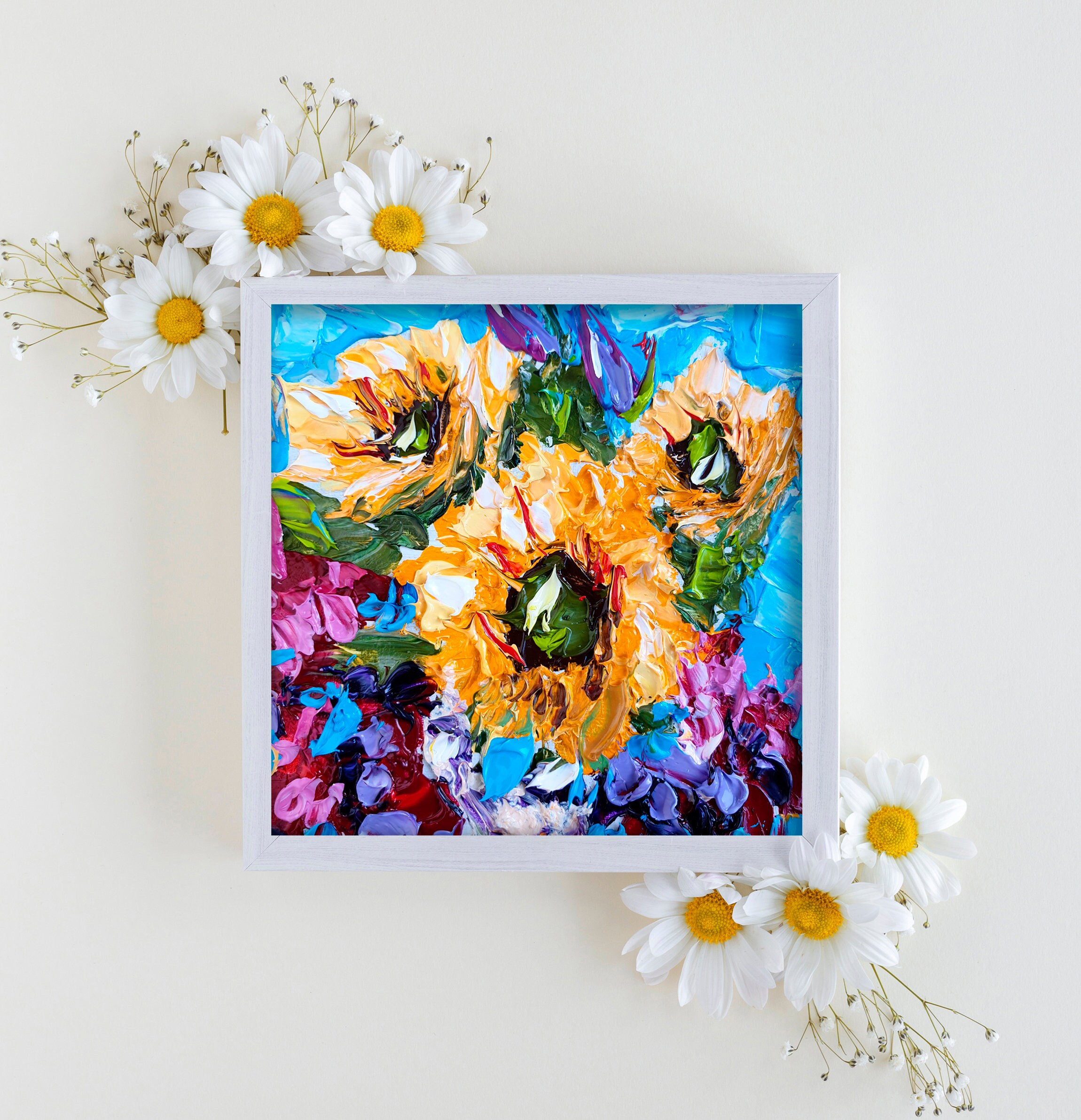 Sunflower Painting Original Art Yellow Flower Wall Art Oil | Etsy