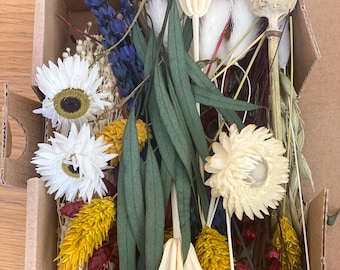 Kit de bricolaje de flores secas "Elegante", ramo de flores secas, corona de flores secas con flores de retama, lagurus, flores de paja, phalaris