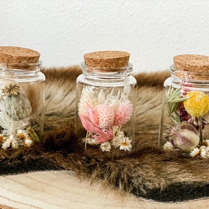 Dried flowers - posy in a glass dry flowers in different colors, bouquet of dried flowers