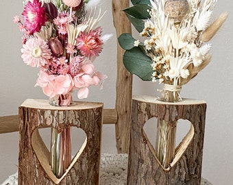 Dried flower bouquet “My Darling” with wooden vase in various colors with oats, Craspedia, Lagurus, Glixia, Phalaris, baby's breath