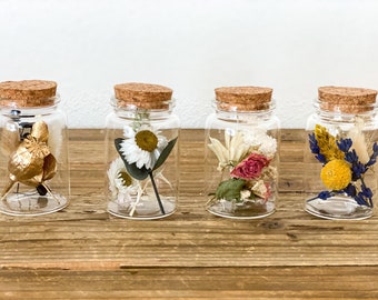 Trockenblumen - Sträußchen im Glas dry flowers in verschiedenen Farben, Trockenblumenstrauß im Glas