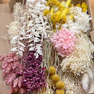 DIY dried flowers DIY set &quot;Yellow&Rose&quot;, DIY dried flower bouquet, dried flower wreath in pink, white, yellow