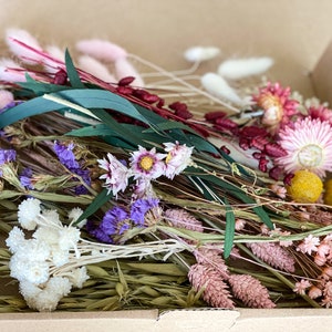 DIY dried flowers DIY set “Beauty”, DIY dried flower bouquet, dried flower wreath in pink, white, burgundy, green
