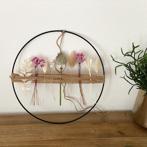 Romantic decorative ring, metal ring with dried flowers, poppy, glixia, phalaris, nigella, various sizes, door wreath, dried flower wreath