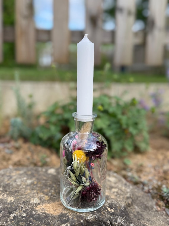 Trockenblumen im Glas groß Trockenblumenstrauß im Glas, auch als Kerzenständer, Blumenglas, auch mit LED-Lichterkette