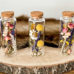 Droogbloemen in een glas, droogbloemenboeketten in een glas 12,5 cm hoog