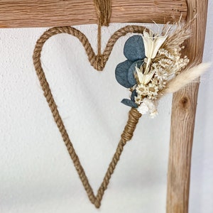 Heart with dried flowers, heart made of jute yarn with dried flower bouquet, small gift