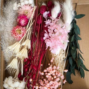DIY dried flowers DIY set “Romantic Berry”, DIY dried flower bouquet, dried flower wreath in pink, white, burgundy, red, green