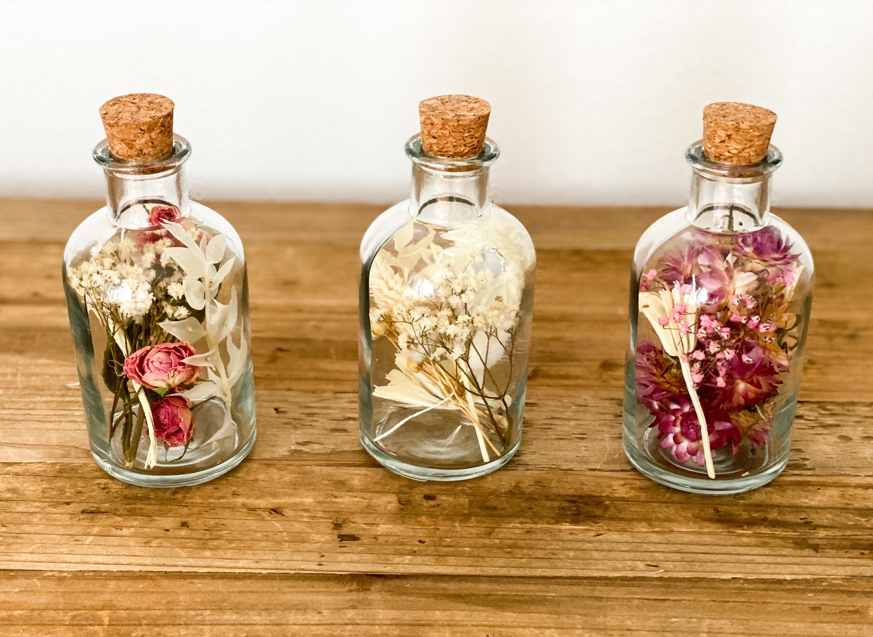 Trockenblumen im Glas groß Trockenblumenstrauß im Glas, auch als Kerzenständer, Blumenglas, auch mit LED-Lichterkette