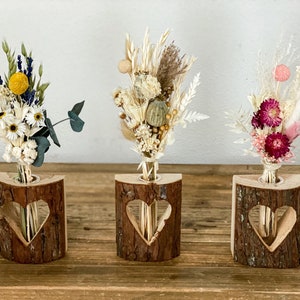 Dried flower bouquet “My Darling” with wooden vase in various colors with oats, craspedia, lagurus, glixia, phalaris, gypsophila