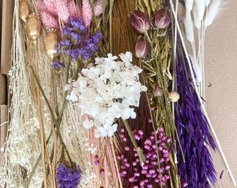 DIY dried flower DIY set "Golden Purple", DIY dried flower bouquet, dried flower wreath in purple, white, pink and blackberry