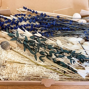 DIY dried flowers DIY set “Lavender/White/Natural”, DIY dried flower bouquet, dried flower wreath in blue, white, beige, green