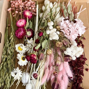 DIY dried flowers DIY set “romantic flower meadow”, DIY dried flower bouquet, dried flower wreath in pink, white, burgundy, green