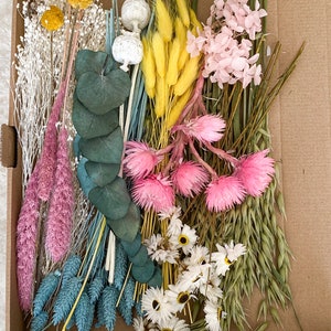 DIY dried flowers DIY set “Spring”, DIY dried flower bouquet, dried flower wreath in pink, white, yellow, green