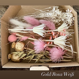 DIY dried flowers DIY set in colorful and different colors, DIY dried flower bouquet, dried flower wreath with pampas grass, lagurus, phalaris Gold/Rosa/Weiß
