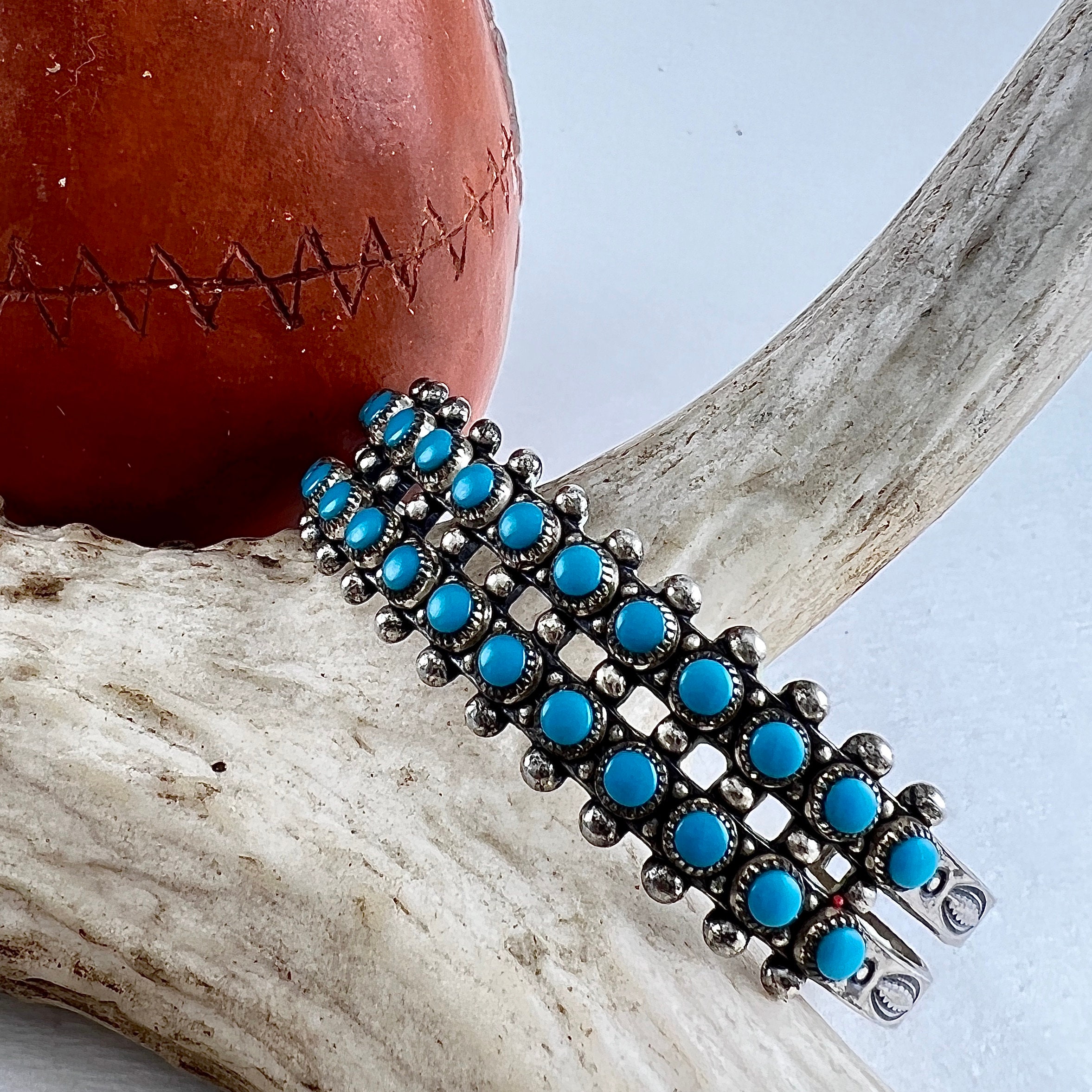 Vintage Native American Double Row Snake Eye Bracelet 24 Vintage Native American Double Row Snake Eye Bracelet 24