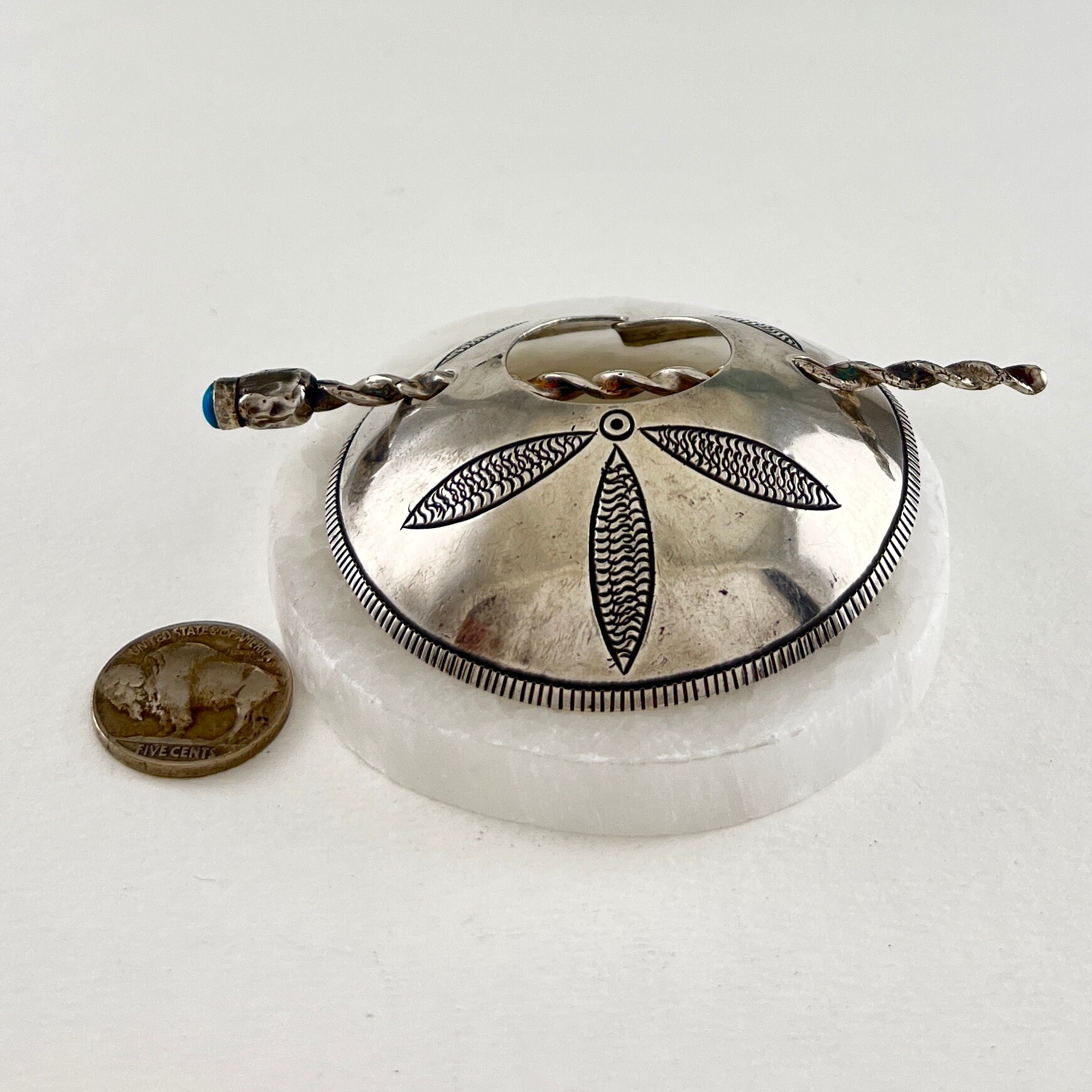 Vintage Sterling Silver Ponytail Holder: Native American 