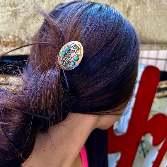 Kokopelli Overlay Hair Pin Stick Hallmarked by Ma… - image 9
