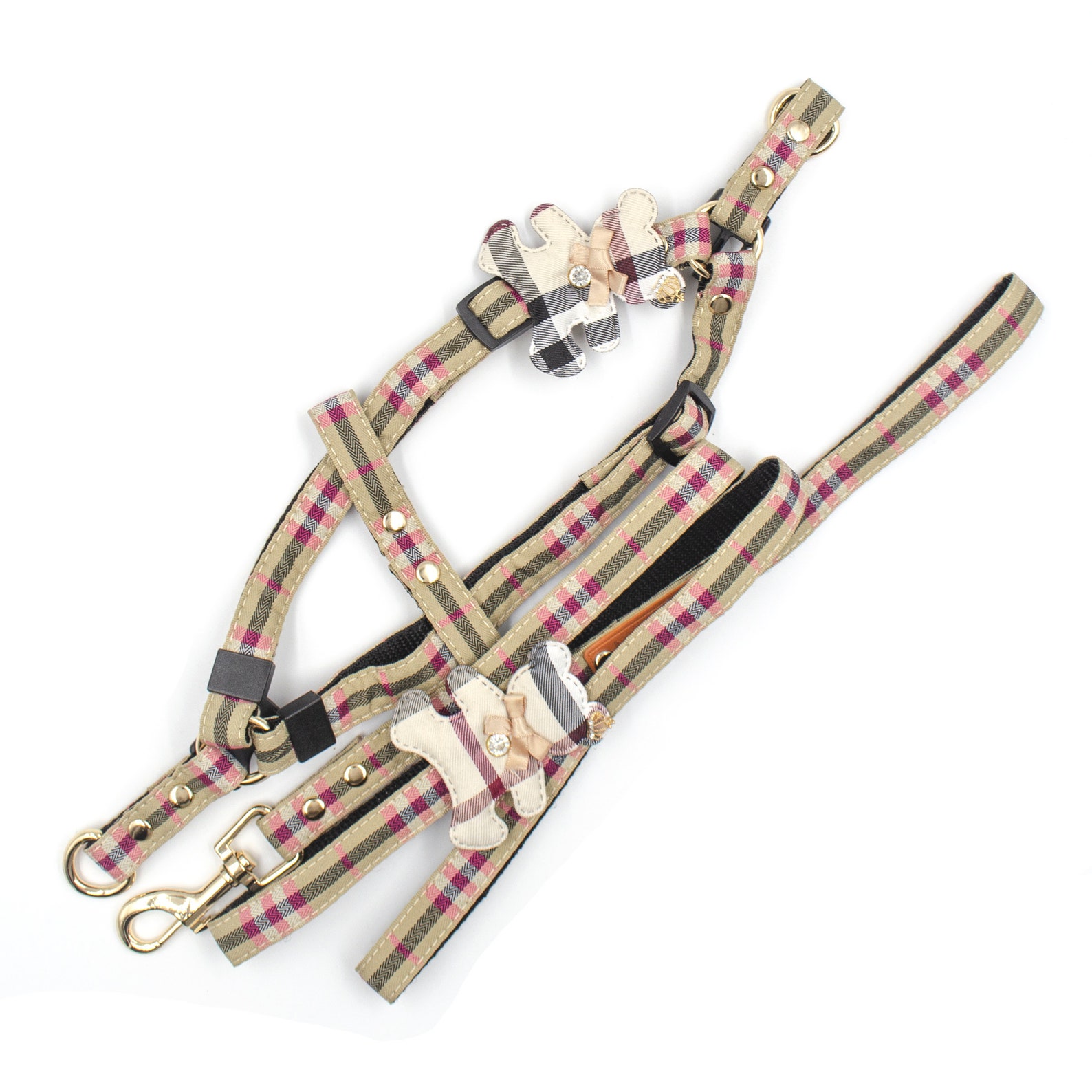 Burberry Style Dog Beige Tartan Harness with Leash Size S Etsy