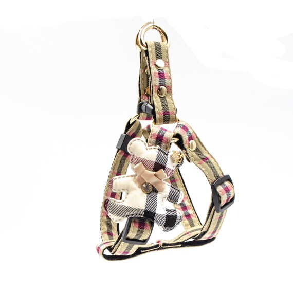 Burberry Style Dog Beige Tartan Harness with Leash Size S Etsy