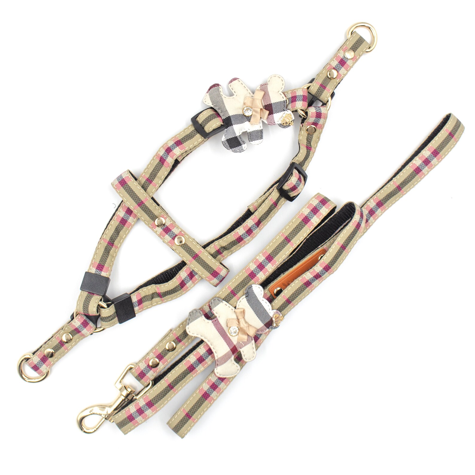 Burberry Style Dog Beige Tartan Harness with Leash Size XS Etsy