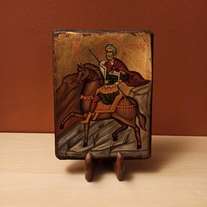 Saint Minas (Μηνάς), hand painted, orthodox byzantine icon.