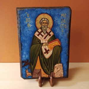 Saint Modestos (Άγιος Μοδεστος), hand painted Orthodox Byzantine icon.