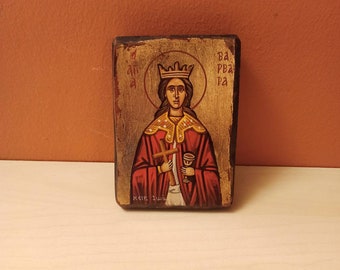 Saint Barbara, ( Η Αγία Βαρβάρα ) hand painted Greek Orthodox Byzantine Icon.