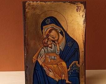 Vierge Marie la glycophile (Η Γλυκοφιλούσα), icône byzantine orthodoxe peinte à la main.