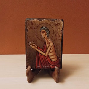 Saint Mary of Egypt ( Οσία Μαρία η Αιγυπτια ) hand painted Greek Orthodox Byzantine icon.