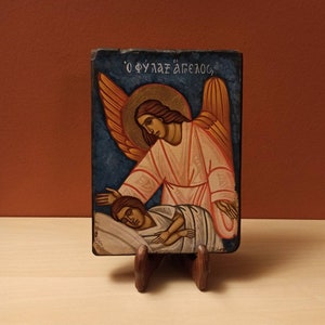 The Guardian Angel ( Ο Φύλακας Άγγελος ) hand painted Greek Orthodox Byzantine Icon.
