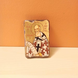 Saint Gregory the Theologian ( Άγιος Γρηγόριος ο Θεολόγος)  hand painted Greek Orthodox Byzantine icon.