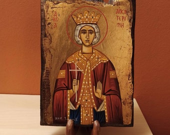 Saint Catherine The Martyr of Alexandria ( Αγία Αικατερίνη η Μεγαλομάρτυς της Αλεξάνδρειας) hand painted Greek Orthodox Byzantine icon.