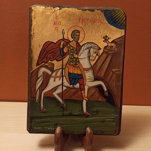Saint Eustathius or Saint Eustace ( Ο Άγιος Ευστάθιος ) hand painted Greek Orthodox Byzantine icon.