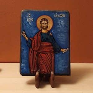 San Jason, ( Άγιος Ιάσων ) Icono bizantino ortodoxo griego pintado a mano.