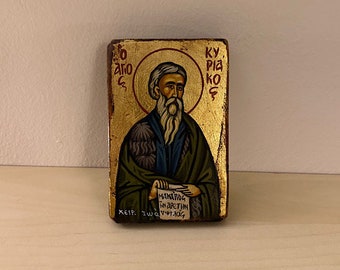 Saint Kyriakos the Anachorite ( Ο Άγιος Κυριάκος ) hand painted Greek Orthodox Byzantine icon.