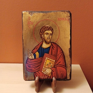 Saint Luke the Evangelist ( Λουκάς, o Ευαγγελιστής ) hand painted Greek Orthodox Byzantine icon.