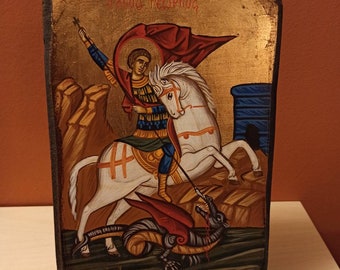 Saint George (Άγιος Γεώργιος) hand painted Orthodox Byzantine icon.